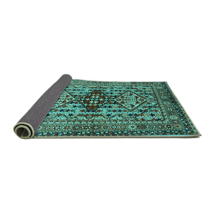 Sideview of Oriental Turquoise Industrial Rug, urb1384turq