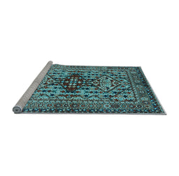 Sideview of Machine Washable Oriental Light Blue Industrial Rug, wshurb1384lblu