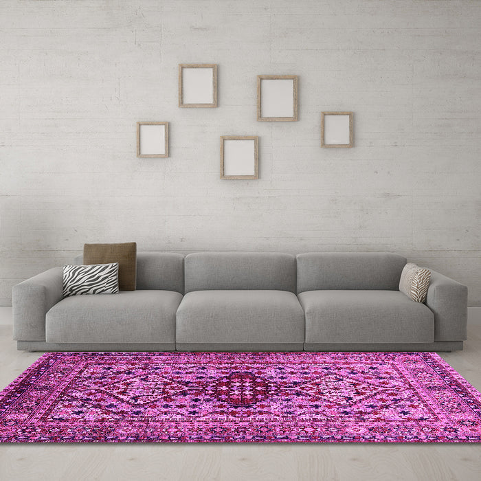 Machine Washable Oriental Pink Industrial Rug in a Living Room, wshurb1384pnk