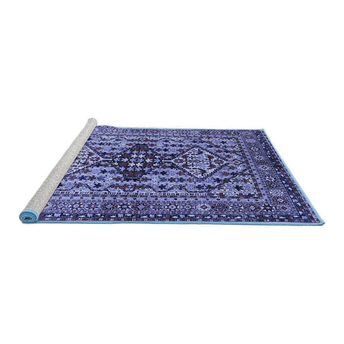 Sideview of Machine Washable Oriental Blue Industrial Rug, wshurb1384blu