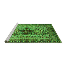 Sideview of Machine Washable Oriental Green Industrial Area Rugs, wshurb1384grn