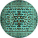 Round Oriental Turquoise Industrial Rug, urb1384turq