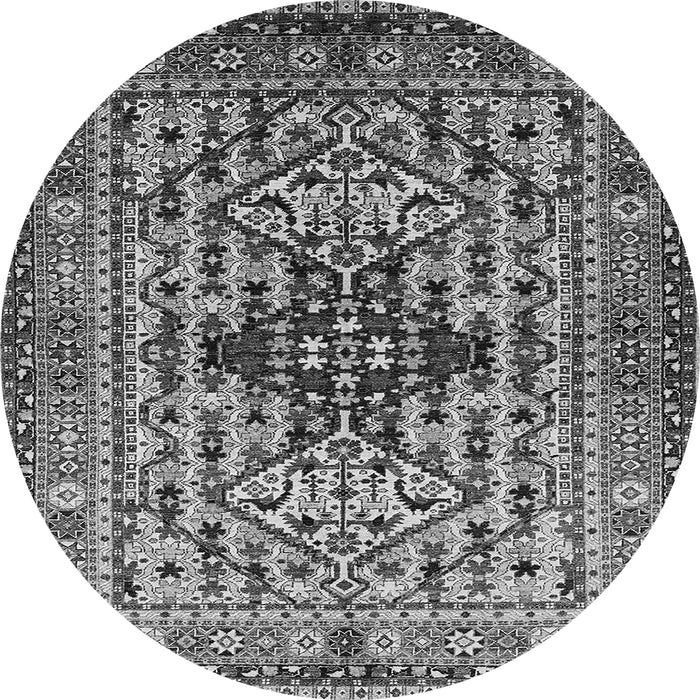 Round Machine Washable Oriental Gray Industrial Rug, wshurb1384gry