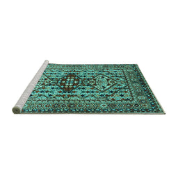 Sideview of Machine Washable Oriental Turquoise Industrial Area Rugs, wshurb1384turq