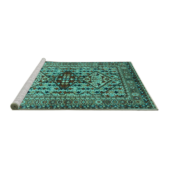 Sideview of Machine Washable Oriental Turquoise Industrial Area Rugs, wshurb1384turq