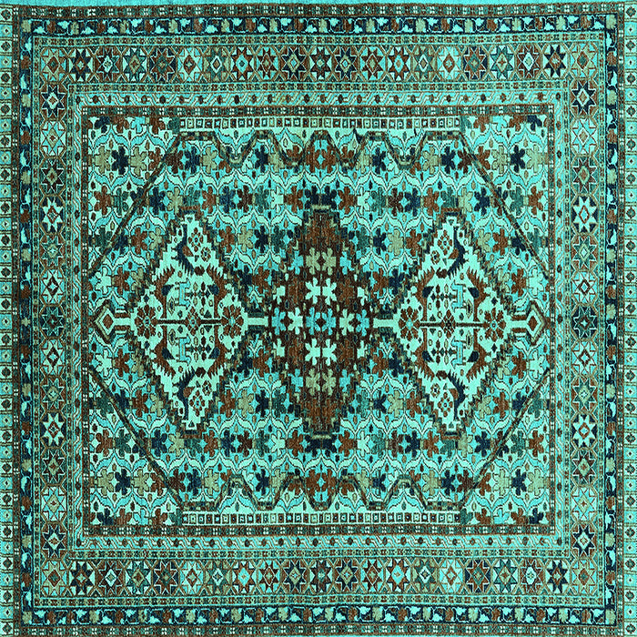 Square Machine Washable Oriental Turquoise Industrial Area Rugs, wshurb1384turq