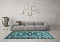 Machine Washable Oriental Light Blue Industrial Rug, wshurb1384lblu