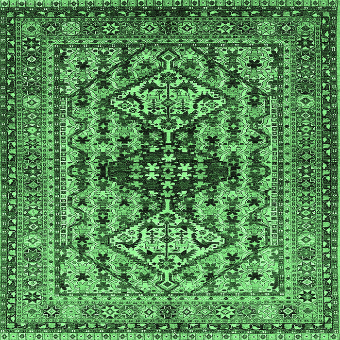 Square Machine Washable Oriental Emerald Green Industrial Area Rugs, wshurb1384emgrn