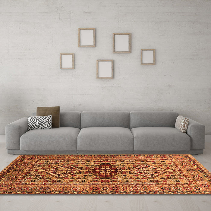 Machine Washable Oriental Orange Industrial Area Rugs in a Living Room, wshurb1384org
