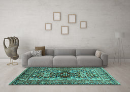 Machine Washable Oriental Turquoise Industrial Area Rugs in a Living Room,, wshurb1384turq