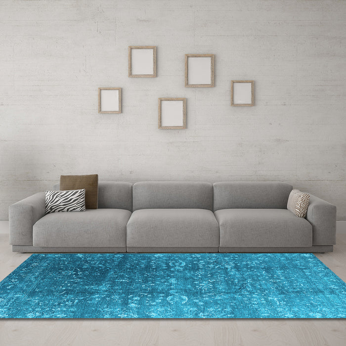 Machine Washable Oriental Light Blue Industrial Rug in a Living Room, wshurb1385lblu
