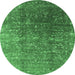 Round Machine Washable Oriental Emerald Green Industrial Area Rugs, wshurb1385emgrn