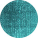 Round Oriental Turquoise Industrial Rug, urb1385turq