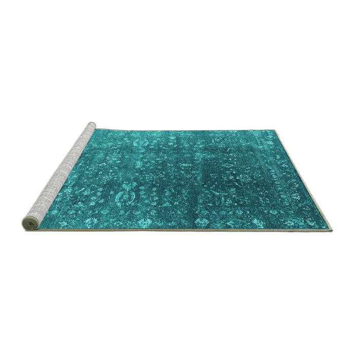 Sideview of Machine Washable Oriental Turquoise Industrial Area Rugs, wshurb1385turq