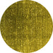 Round Machine Washable Oriental Yellow Industrial Rug, wshurb1385yw