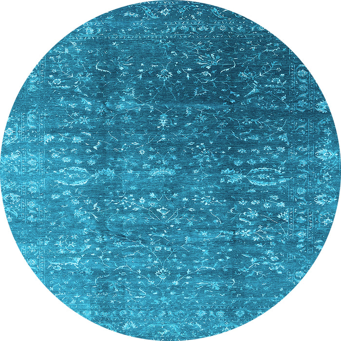 Round Machine Washable Oriental Light Blue Industrial Rug, wshurb1385lblu