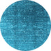 Round Machine Washable Oriental Light Blue Industrial Rug, wshurb1385lblu