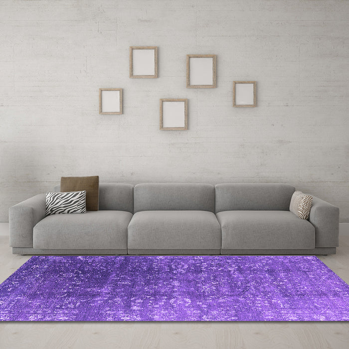 Machine Washable Oriental Purple Industrial Area Rugs in a Living Room, wshurb1385pur