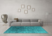 Machine Washable Oriental Turquoise Industrial Area Rugs in a Living Room,, wshurb1385turq