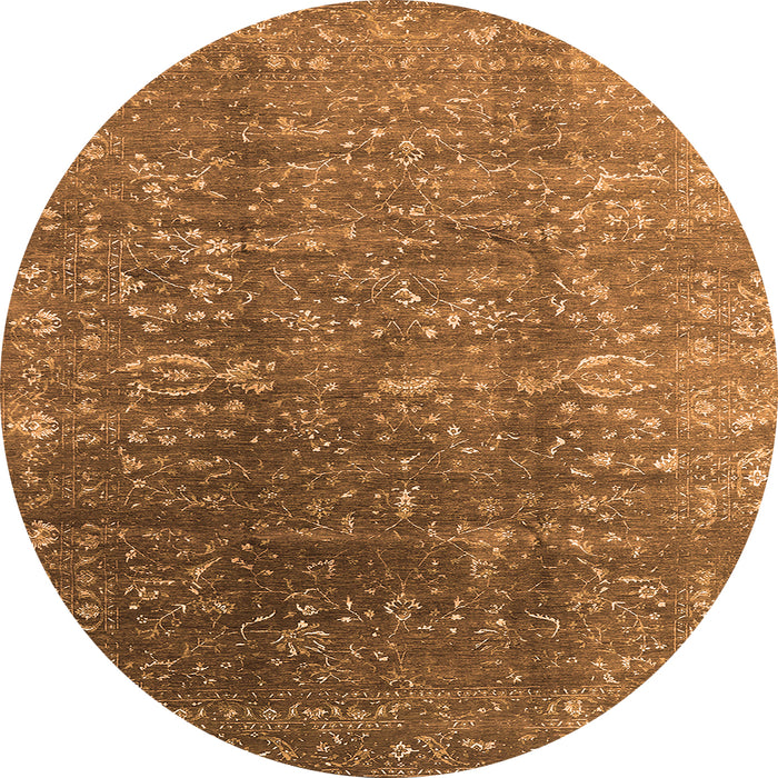 Round Machine Washable Oriental Orange Industrial Area Rugs, wshurb1385org