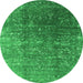 Round Machine Washable Oriental Green Industrial Area Rugs, wshurb1385grn