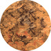 Round Machine Washable Oriental Orange Industrial Area Rugs, wshurb1386org