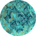 Round Oriental Turquoise Industrial Rug, urb1386turq