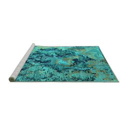 Sideview of Machine Washable Oriental Turquoise Industrial Area Rugs, wshurb1386turq
