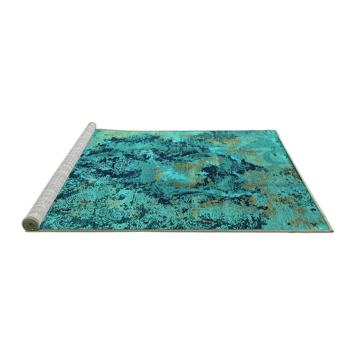 Sideview of Machine Washable Oriental Turquoise Industrial Area Rugs, wshurb1386turq