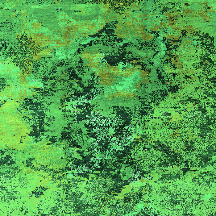 Square Machine Washable Oriental Green Industrial Area Rugs, wshurb1386grn