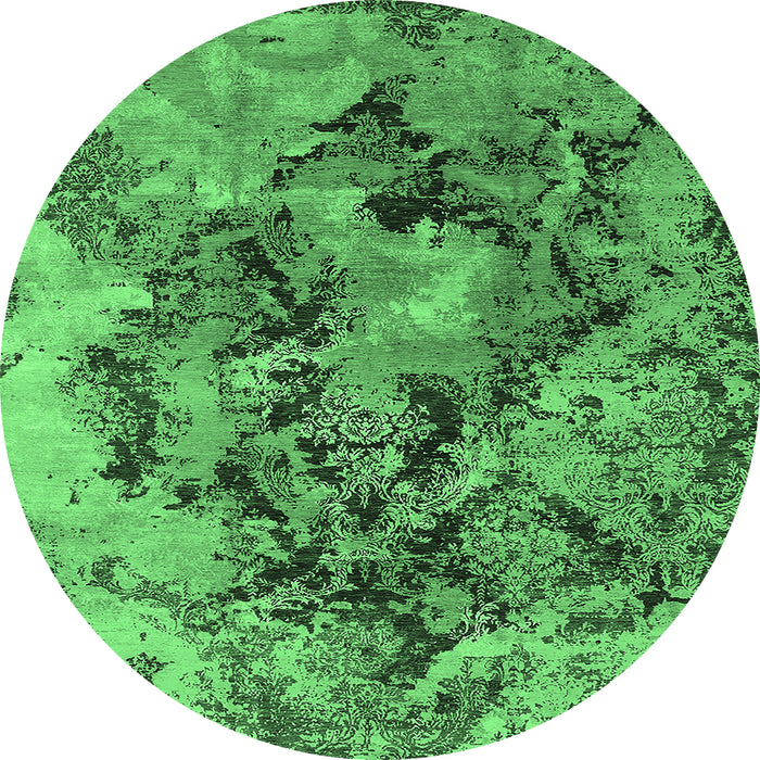 Round Machine Washable Oriental Emerald Green Industrial Area Rugs, wshurb1386emgrn