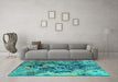 Machine Washable Oriental Turquoise Industrial Area Rugs in a Living Room,, wshurb1386turq