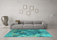 Machine Washable Oriental Turquoise Industrial Rug, wshurb1386turq