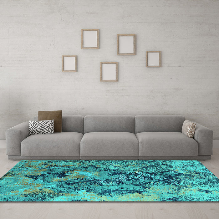 Machine Washable Oriental Turquoise Industrial Area Rugs in a Living Room,, wshurb1386turq