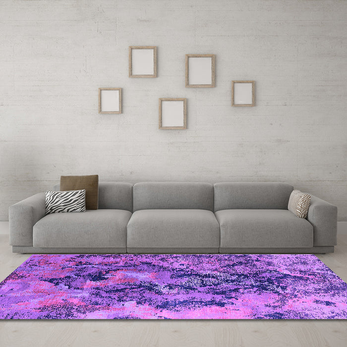 Machine Washable Oriental Purple Industrial Area Rugs in a Living Room, wshurb1386pur