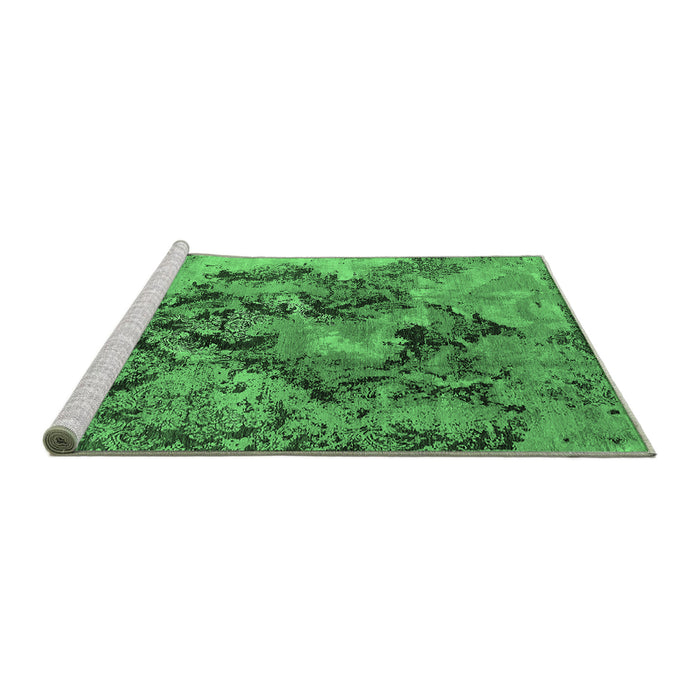 Sideview of Machine Washable Oriental Emerald Green Industrial Area Rugs, wshurb1386emgrn