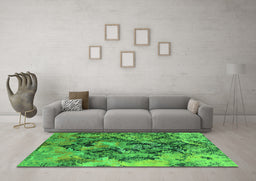 Machine Washable Oriental Green Industrial Area Rugs in a Living Room,, wshurb1386grn