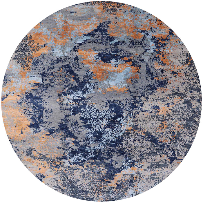 Round Machine Washable Industrial Modern Dark Gray Rug, wshurb1386