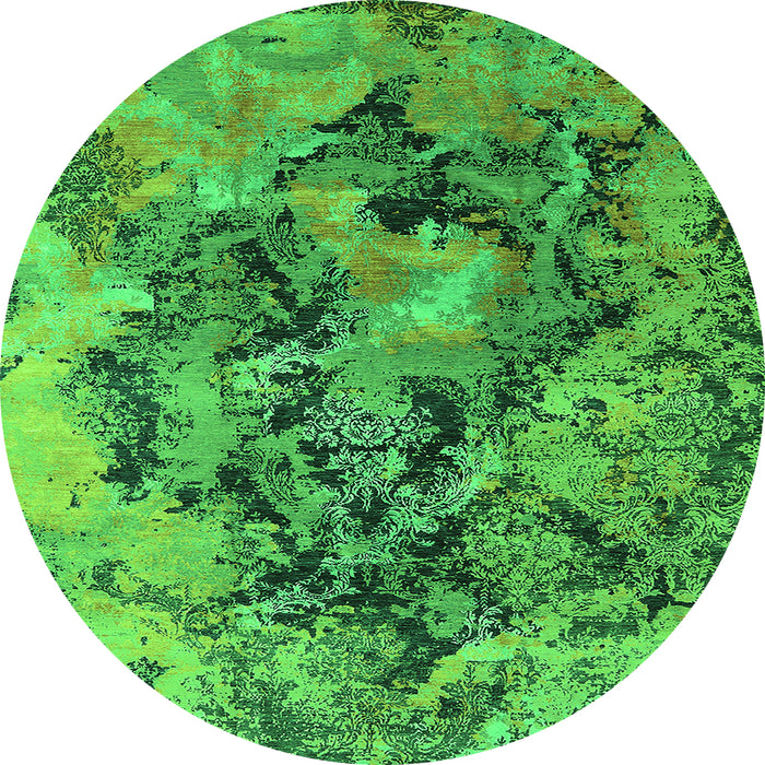 Round Machine Washable Oriental Green Industrial Area Rugs, wshurb1386grn