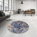 Round Mid-Century Modern Dark Gray Oriental Rug in a Office, urb1386