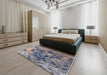 Mid-Century Modern Dark Gray Oriental Rug in a Bedroom, urb1386