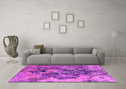 Machine Washable Oriental Pink Industrial Rug in a Living Room, wshurb1386pnk