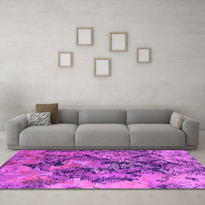 Machine Washable Oriental Pink Industrial Rug in a Living Room, wshurb1386pnk