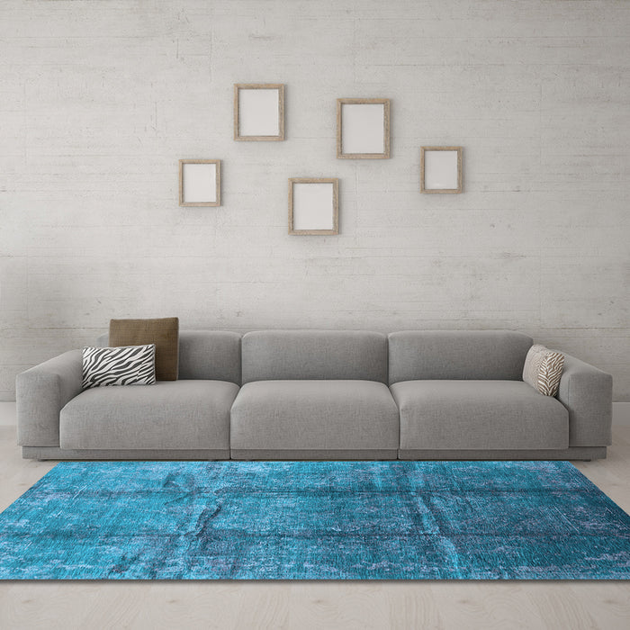 Machine Washable Oriental Light Blue Industrial Rug in a Living Room, wshurb1387lblu