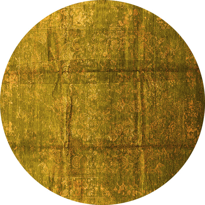 Round Oriental Yellow Industrial Rug, urb1387yw