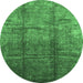 Round Machine Washable Oriental Emerald Green Industrial Area Rugs, wshurb1387emgrn