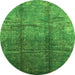 Round Machine Washable Oriental Green Industrial Area Rugs, wshurb1387grn