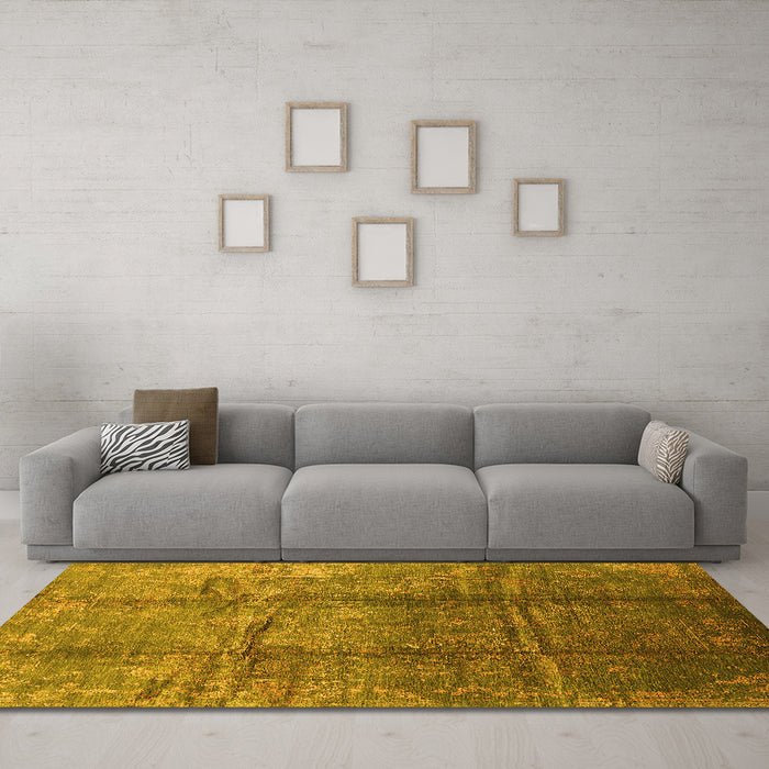 Machine Washable Oriental Yellow Industrial Rug in a Living Room, wshurb1387yw