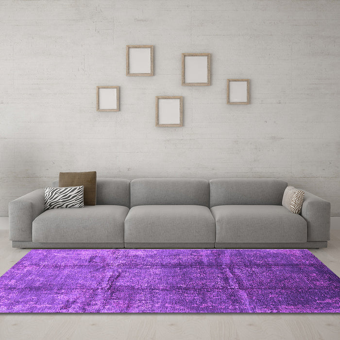 Machine Washable Oriental Purple Industrial Area Rugs in a Living Room, wshurb1387pur
