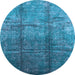 Round Machine Washable Oriental Light Blue Industrial Rug, wshurb1387lblu